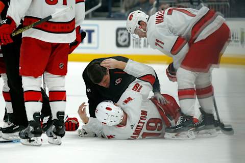 Dougie Hamilton #19 of the Carolina Hurricanes. (Photo by Kirk Irwin/Getty Images)