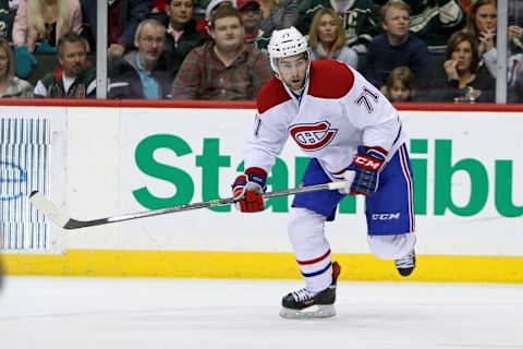 Nov 1, 2013; Saint Paul, MN, USA; Montreal Canadiens forward Louis Leblanc (71) against the Minnesota Wild at Xcel Energy Center. The Wild defeated the Canadiens 4-3. Mandatory Credit: Brace Hemmelgarn-USA TODAY Sports