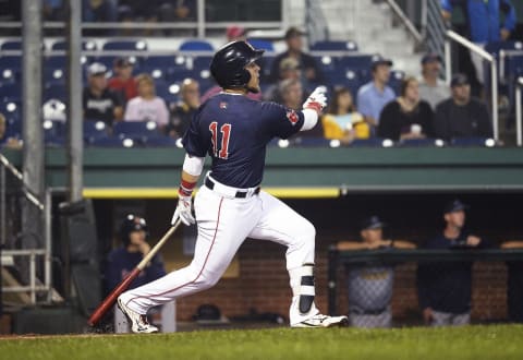 PORTLAND, ME – AUGUST 14: Michael Chavis watches a drive to center field against theTrenton Thunder in the first inning Tuesday, August 14, 2018. Chavis flied out to center on the play.(Staff photo by Shawn Patrick Ouellette/Portland Press Herald via Getty Images)