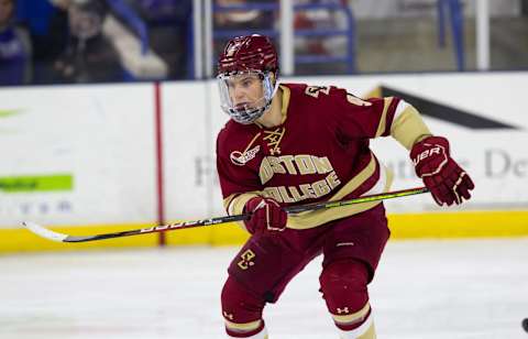 Logan Hutsko #9 of the Boston College Eagles. (Photo by Richard T Gagnon/Getty Images)