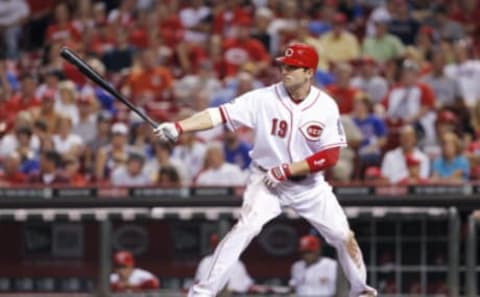 CINCINNATI, OH – SEPTEMBER 13: Joey Votto #19 of the Cincinnati Reds bats against the Chicago Cubs at Great American Ball Park on September 13, 2011 in Cincinnati, Ohio. The Reds won 2-1. (Photo by Joe Robbins/Getty Images)