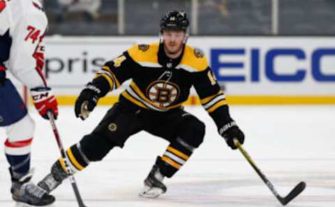 Apr 18, 2021; Boston, Massachusetts, USA; Boston Bruins right wing Chris Wagner (14) during the first period against the Washington Capitals at TD Garden. Mandatory Credit: Winslow Townson-USA TODAY Sports