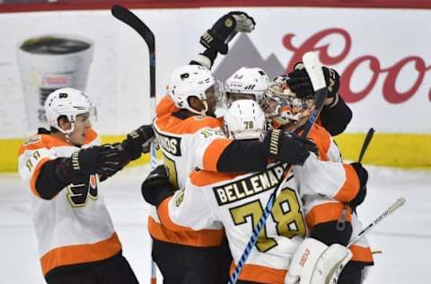 NHL Power Rankings: The Philadelphia Flyers celebrate a 3-2 victory in a shootout against the Washington Capitals at Wells Fargo Center. Mandatory Credit: Derik Hamilton-USA TODAY Sports