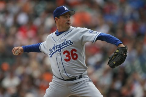 SAN FRANCISCO, CA – SEPTEMBER 30: Greg Maddux of the Los Angeles Dodgers pitches during the game against the San Francisco Giants at AT&T Park in San Francisco, California on September 30, 2006. The Dodgers defeated the Giants 4-2. (Photo by Brad Mangin/MLB Photos via Getty Images)