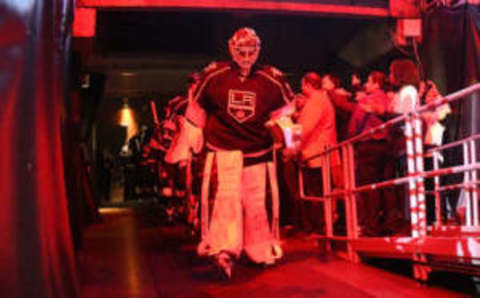 Jan 12, 2017; Los Angeles, CA, USA; General view of Los Angeles Kings goalie Peter Budaj (3) entering the rink during a NHL hockey game against the St. Louis Blues at Staples Center. Mandatory Credit: Kirby Lee-USA TODAY Sports