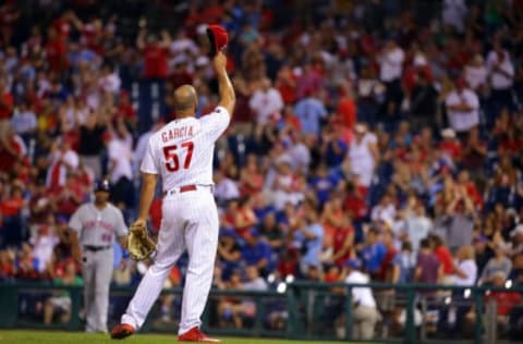 Garcia Acknowledges the Cheers for His Save. Photo by H. Martin/Getty Images.