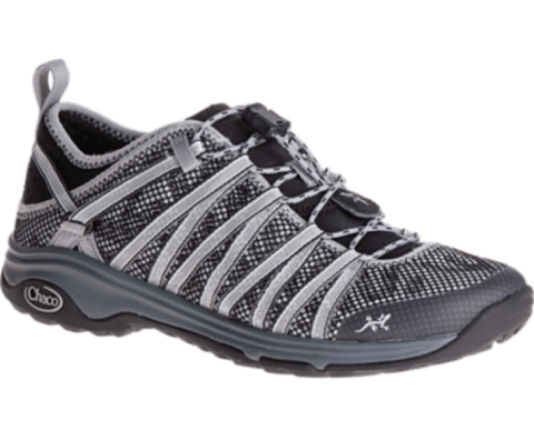 A gray hiking shoe