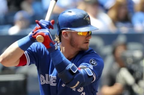 TORONTO, ON – May 24 In the first inning, Toronto Blue Jays third baseman Josh Donaldson (20) looks to the pitch.  The Toronto Blue Jays took on the Los Angeles Angels at the Rogers Centre in American League baseball action. This was the rubber match of their 3 game series.May 24, 2018 (Richard Lautens/Toronto Star via Getty Images)