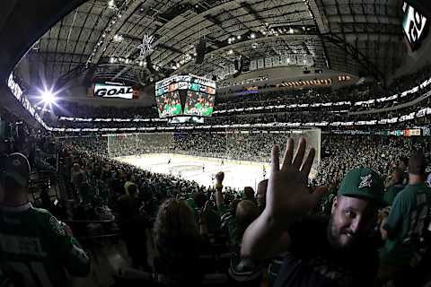 DALLAS, TX – OCTOBER 13: Fans of the Dallas Stars celebrate a goal against the Anaheim Ducks during opening night of the 2016-2017 season at American Airlines Center on October 13, 2016 in Dallas, Texas. (Photo by Ronald Martinez/Getty Images)