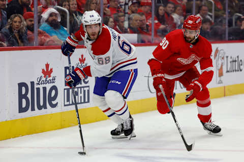 Oct 14, 2022; Detroit, Michigan, USA; Montreal Canadiens left wing Mike Hoffman (68). Mandatory Credit: Rick Osentoski-USA TODAY Sports