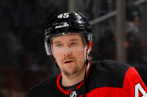 NEWARK, NEW JERSEY – FEBRUARY 01: Sami Vatanen #45 of the New Jersey Devils  (Photo by Jim McIsaac/Getty Images)