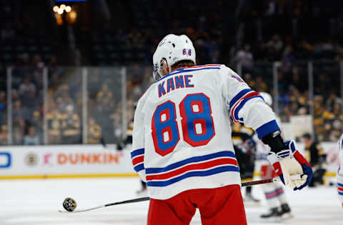 BOSTON, MA – MARCH 4: Patrick Kane #88 of the New York Rangers warms up before a game against the Boston Bruins at the TD Garden on March 4, 2023, in Boston, Massachusetts. The Bruins won 4-2. (Photo by Richard T Gagnon/Getty Images)