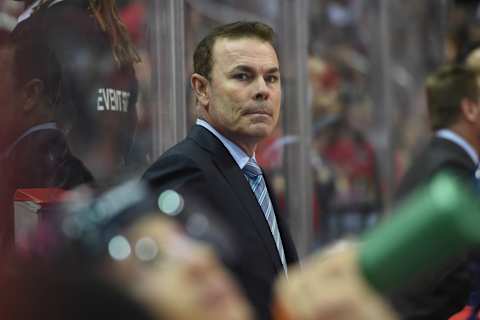 WASHINGTON, DC – APRIL 11: Washington Capitals head coach Adam Oates looks on as they play the Chicago Blackhawks on April 11, 2014 in Washington, DC (Photo by Jonathan Newton / The Washington Post via Getty Images)