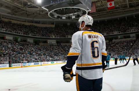 SAN JOSE, CA – MAY 1: Shea Weber #6 of the Nashville Predators looks on during the game against the San Jose Sharks in Game Two of the Western Conference Semifinals during the 2016 NHL Stanley Cup Playoffs at SAP Center on May 1, 2016 in San Jose, California. (Photo by Rocky W. Widner/NHL/Getty Images)