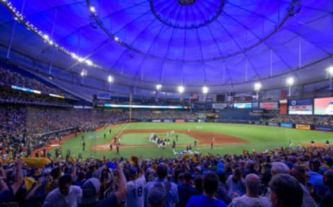 A wide view of Tropicana Field. (Photo by Mary Holt/Icon Sportswire via Getty Images)