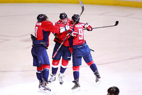 Mike Green, Mike Ribero, Alex Ovechkin, Washington Capitals Mandatory Credit: Geoff Burke-USA TODAY Sports