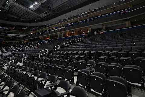 Spectator seating is empty . (Photo by Patrick Smith/Getty Images)