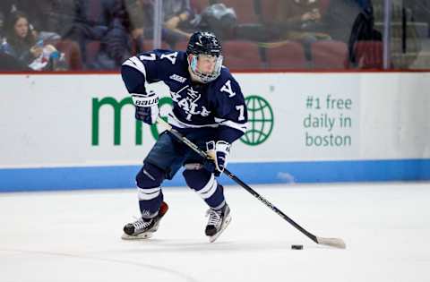 BOSTON, MA – DECEMBER 13: Joe Snively #7 of the Yale Bulldogs skates against the Boston University Terriers during NCAA hockey at Agganis Arena on December 13, 2016 in Boston, Massachusetts. The Terriers won 5-2. (Photo by Richard T Gagnon/Getty Images)