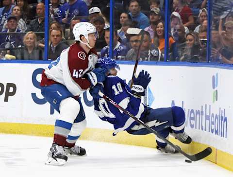 TAMPA, FLORIDA – JUNE 20: Josh Manson #42 of the Colorado Avalanche  (Photo by Bruce Bennett/Getty Images)