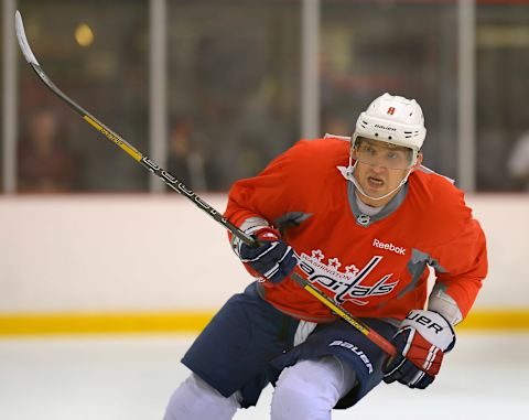 ARLINGTON VA – SEPTEMBER 12: Captials’ Alex Ovechkin charges down the ice during opening day of the Washington Capitals training camp in Arlington VA , September 12, 2013. (Photo by John McDonnell/The Washington Post via Getty Images)