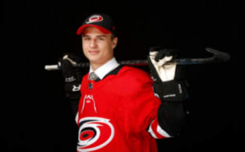 VANCOUVER, BRITISH COLUMBIA – JUNE 22: Jamieson Rees poses after being selected 44th overall by the Carolina Hurricanes during the 2019 NHL Draft at Rogers Arena on June 22, 2019 in Vancouver, Canada. (Photo by Kevin Light/Getty Images)