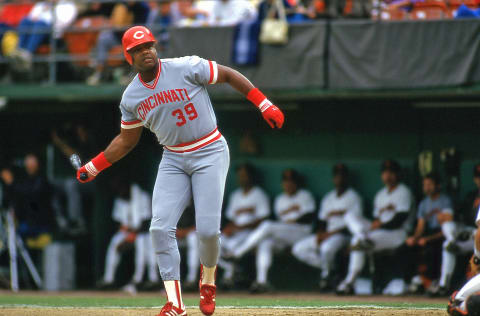 SAN DIEGO, CA – CIRCA 1985: Dave Parker of the Cincinnati Reds draws a walk against the San Diego Padres at Jack Murphy Stadium circa 1985 in San Diego, California. (Photo by Owen C. Shaw/Getty Images)