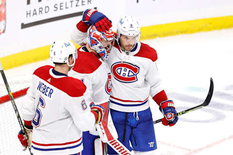 Jun 2, 2021; Winnipeg, Manitoba, CAN; Montreal Canadiens Shea Weber and Ben Chiarot. Mandatory Credit: James Carey Lauder-USA TODAY Sports