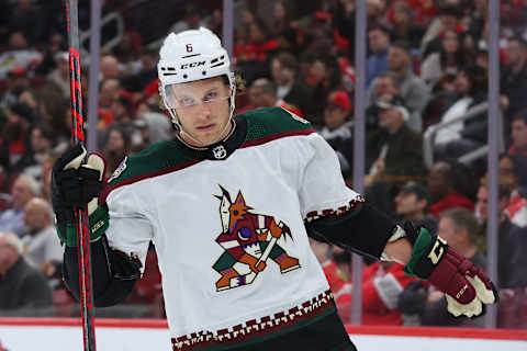 Jakob Chychrun #6 of the Arizona Coyotes (Photo by Michael Reaves/Getty Images)