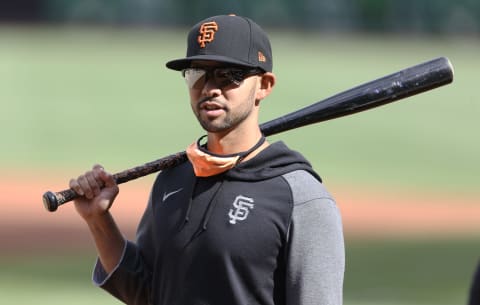 May 13, 2021; Pittsburgh, Pennsylvania, USA; San Francisco Giants bench/infield coach Kai Correa (50) looks on during batting practice before he game against the Pittsburgh Pirates at PNC Park. Mandatory Credit: Charles LeClaire-USA TODAY Sports