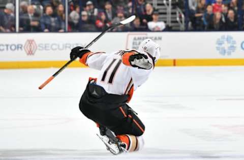 COLUMBUS, OH – DECEMBER 15: Daniel Sprong #11 of the Anaheim Ducks reacts after scoring the game-winning overtime goal during a game against the Columbus Blue Jackets on December 15, 2018, at Nationwide Arena in Columbus, Ohio. (Photo by Jamie Sabau/NHLI via Getty Images)