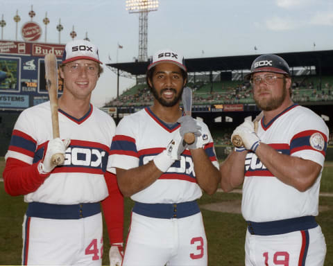 1983 Chicago White Sox heroes Ron Kittle, Harold Baines, and Greg Luzinski. (Photo by Ron Vesely/MLB Photos via Getty Images)