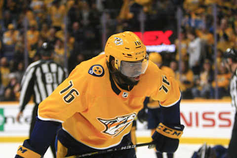 NASHVILLE, TN – APRIL 20: Nashville Predators defenseman P.K. Subban (76) is shown during Game Five of Round One of the Stanley Cup Playoffs between the Nashville Predators and Dallas Stars, held on April 20, 2019, at Bridgestone Arena in Nashville, Tennessee. (Photo by Danny Murphy/Icon Sportswire via Getty Images)