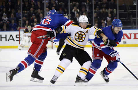 NEW YORK, NEW YORK – FEBRUARY 06: Brad Marchand #63 of the Boston Bruins skates against the New York Rangers at Madison Square Garden on February 06, 2019 in New York City. The Rangers defeated the Bruins 4-3 in the shoot-out. (Photo by Bruce Bennett/Getty Images)