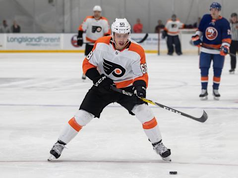 Philadelphia Flyers forward Morgan Frost (68) (Photo by John McCreary/Icon Sportswire via Getty Images)