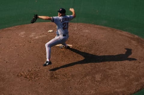 TORONTO – 1990: Pitcher Roger Clemens #21 of the Boston Red Sox pitches against the Toronto Blue Jays at the Astrodome during the 1990 season in Toronto, Canada. (Photo by Focus On Sport/Getty Images)