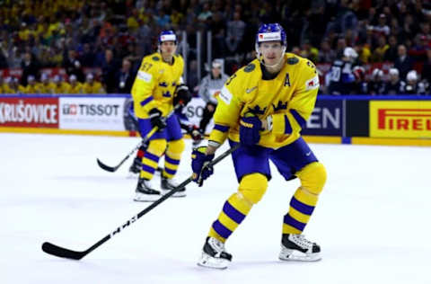 COPENHAGEN, DENMARK – MAY 19: John Klingberg of Sweden skates against the United States battle during the 2018 IIHF Ice Hockey World Championship Semi Final game between Sweden and USA at Royal Arena on May 19, 2018 in Copenhagen, Denmark. (Photo by Martin Rose/Getty Images)