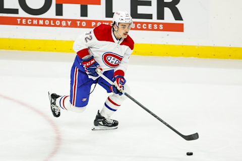 ST PAUL, MN – NOVEMBER 01: Arber Xhekaj #72 of the Montreal Canadiens skates with the puck against the Minnesota Wild in the second period of the game at Xcel Energy Center on November 1, 2022 in St Paul, Minnesota. The Wild defeated the Canadiens 4-1. (Photo by David Berding/Getty Images)