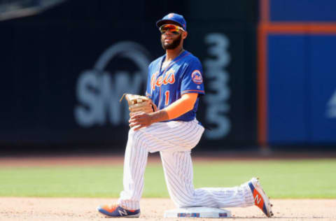 NEW YORK, NY – AUGUST 05: Amed Rosario #1 of the New York Mets in action against the Atlanta Braves at Citi Field on August 5, 2018 in the Flushing neighborhood of the Queens borough of New York City. The Braves defeated the Mets 5-4 after ten innings. (Photo by Jim McIsaac/Getty Images)