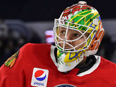 Goaltender Collin Delia #1 of the Rockford IceHogs. (Photo by Minas Panagiotakis/Getty Images)