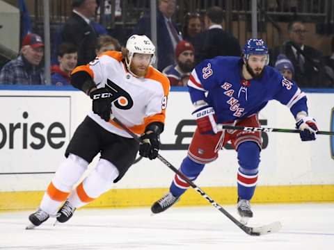 NEW YORK, NEW YORK – MARCH 01: Jakub Voracek #93 of the Philadelphia Flyers skates against the New York Rangers at Madison Square Garden on March 01, 2020 in New York City. The Flyers defeated the Rangers 5-3. (Photo by Bruce Bennett/Getty Images)