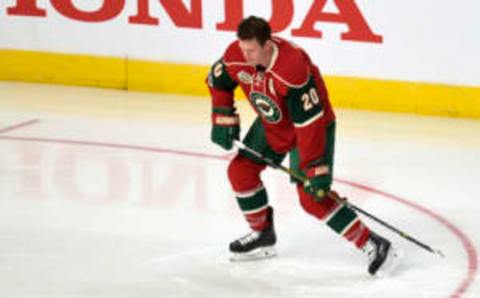 Jan 28, 2017; Los Angeles, CA, USA; Minnesota Wild defenseman Ryan Suter (20) during the skills challenge relay during the 2017 NHL All Star Game skills competition at Staples Center. Mandatory Credit: Gary A. Vasquez-USA TODAY Sports