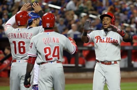 Hernandez and Quinn Score After Franco Homers Them in. Photo by Brad Penner – USA TODAY Sports.