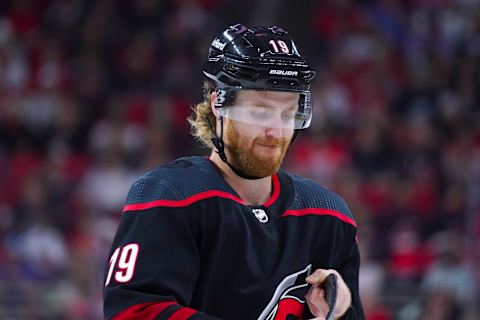 Carolina Hurricanes defenseman Dougie Hamilton (19). Mandatory Credit: James Guillory-USA TODAY Sports