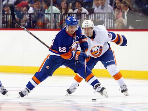 Sam Anas #62 skates in the 2015 New York Islanders Blue & White Rookie Scrimmage & Skills Competition at the Barclays Center on July 8, 2015. (Photo by Bruce Bennett/Getty Images)