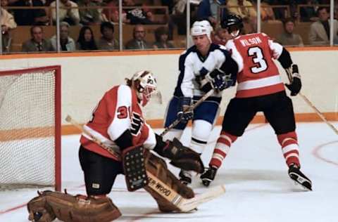 Phil Myre and Behn Wilson, Philadelphia Flyers (Photo by Graig Abel/Getty Images)