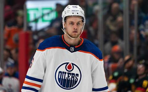 VANCOUVER, CANADA – JANUARY 21: Philip Broberg #86 of the Edmonton Oilers during NHL action against the Vancouver Canucks on January, 21, 2023 at Rogers Arena in Vancouver, British Columbia, Canada. (Photo by Rich Lam/Getty Images)