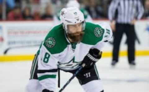 Apr 18, 2016; Saint Paul, MN, USA; Dallas Stars forward Patrick Eaves (18) waits for the faceoff in the third period against the Minnesota Wild in game three of the first round of the 2016 Stanley Cup Playoffs at Xcel Energy Center. The Minnesota Wild beat the Dallas Stars 5-3. Mandatory Credit: Brad Rempel-USA TODAY Sports