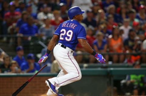 ARLINGTON, TX – JUNE 09: Adrian Beltre #29 of the Texas Rangers hits in the ninth inning against the Houston Astros at Globe Life Park in Arlington on June 9, 2018 in Arlington, Texas. (Photo by Rick Yeatts/Getty Images)