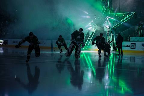 Jan 21, 2017; Dallas, TX, USA; The Dallas Stars take the ice to face the Washington Capitals at the American Airlines Center. The Capitals defeat the Stars 4-3 in overtime. Mandatory Credit: Jerome Miron-USA TODAY Sports