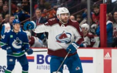 VANCOUVER, CANADA – JANUARY 5: Martin Kaut #61 of the Colorado Avalanche gestures while skating during NHL action against the Vancouver Canucks on January, 5, 2023 at Rogers Arena in Vancouver, British Columbia, Canada. (Photo by Rich Lam/Getty Images)